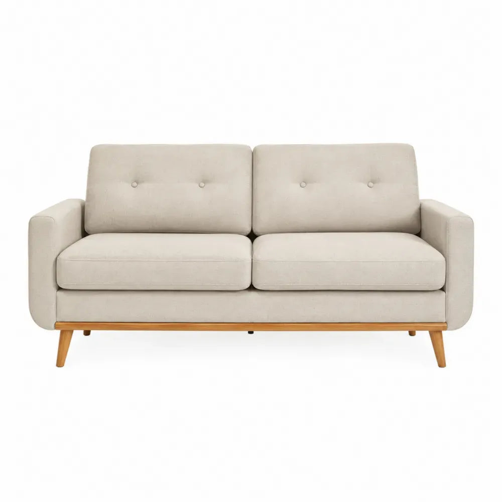 Sofá de 2 plazas tapizado en tejido de poliéster beige con patas de madera estructura de madera de ingeniería 160 x 85 x 80 cm