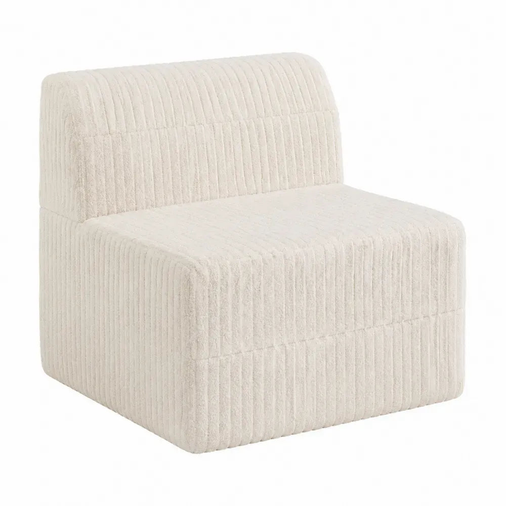 Sofá individual modular rectangular de poliéster acanalado beige con respaldo integrado 80 x 80 x 70 cm