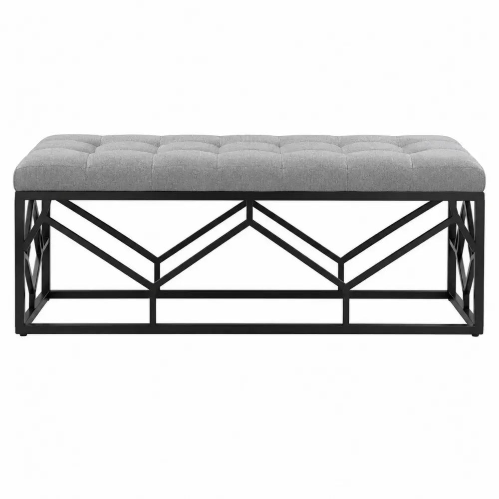 Banco tapizado en tejido gris con estructura de acero negro 160 x 40 x 45 cm