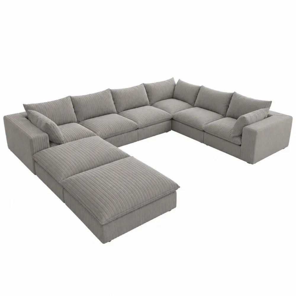 Sofá seccional en L modular tapizado en tejido acanalado gris claro con chaise longue estructura de madera 280 x 180 x 85 cm