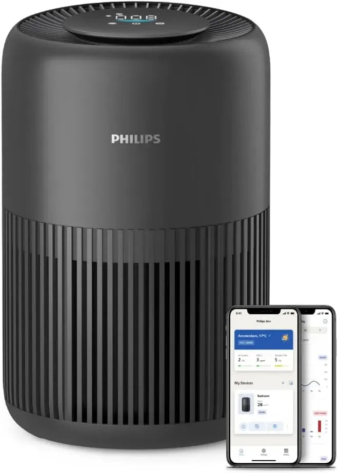 Philips CADR 250 AC0951/13 Purificateur d'air, 250 m³/h, dalle IPS, noir, Filtre HEPA NanoProtect + charbon actif, jusqu'à 65 m², App Air+, 20.5 dB