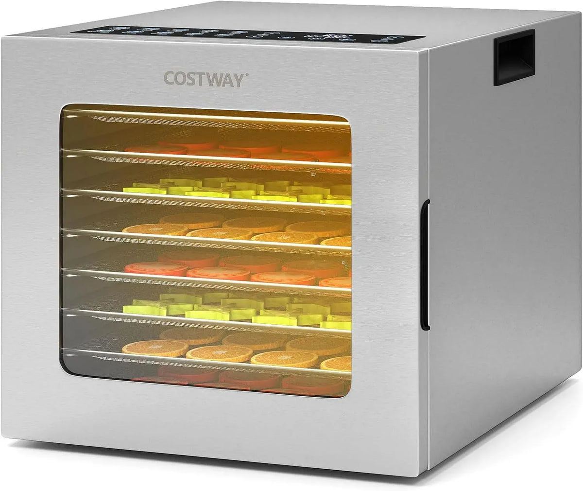 48H Séchoir, déshydrateur alimentaire, 850 W, 35 à 75 °C, minuteur, acier inoxydable, 8 Plateaux, pour Fruits et Légumes, COSTWAY