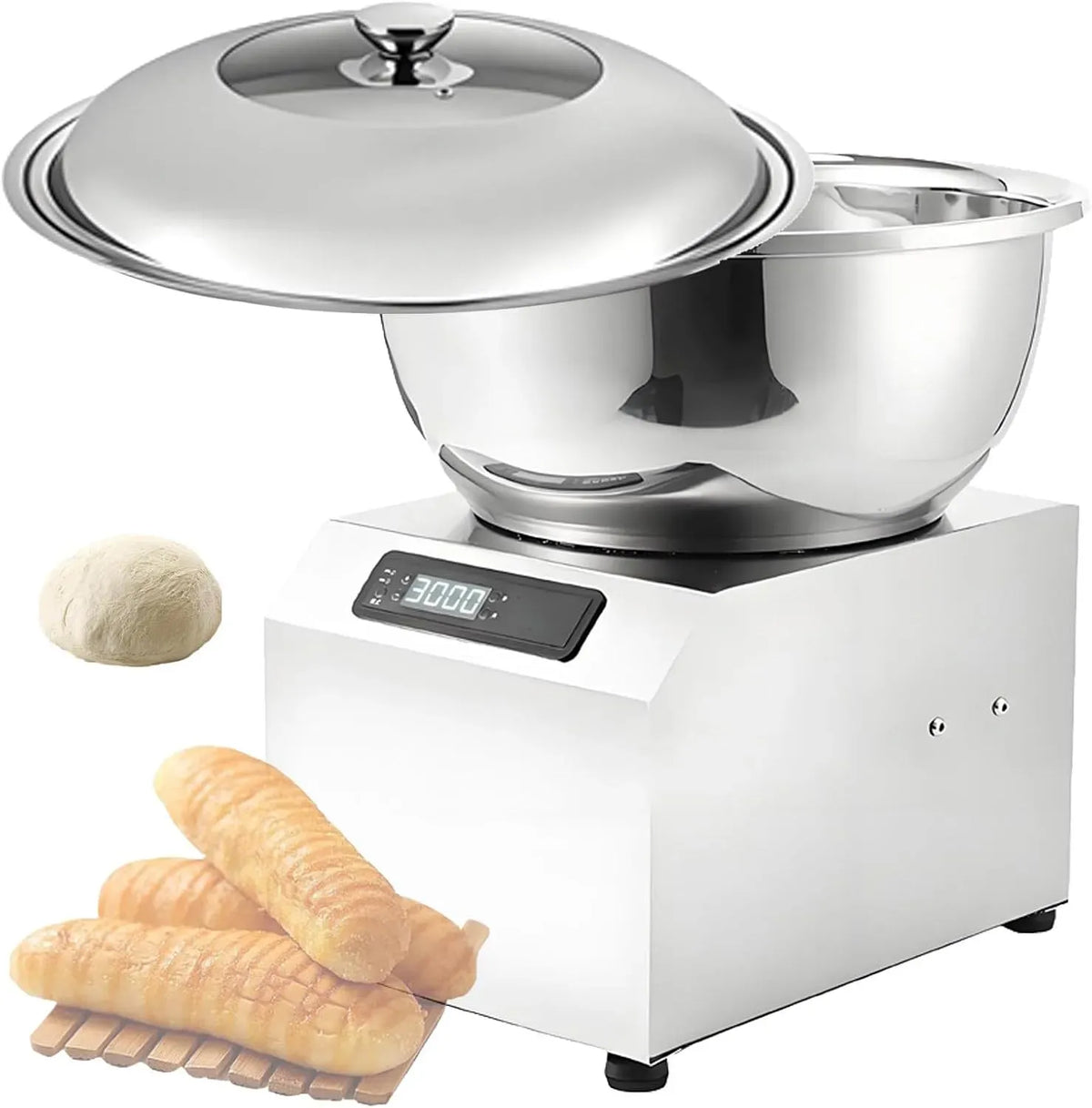 pétrin électrique à Spirale pour Boulangerie, pétrin à Double Rotation avec Bol en Acier Inoxydable et Couvercle Visible, Pétrin à pâte Professionnel
