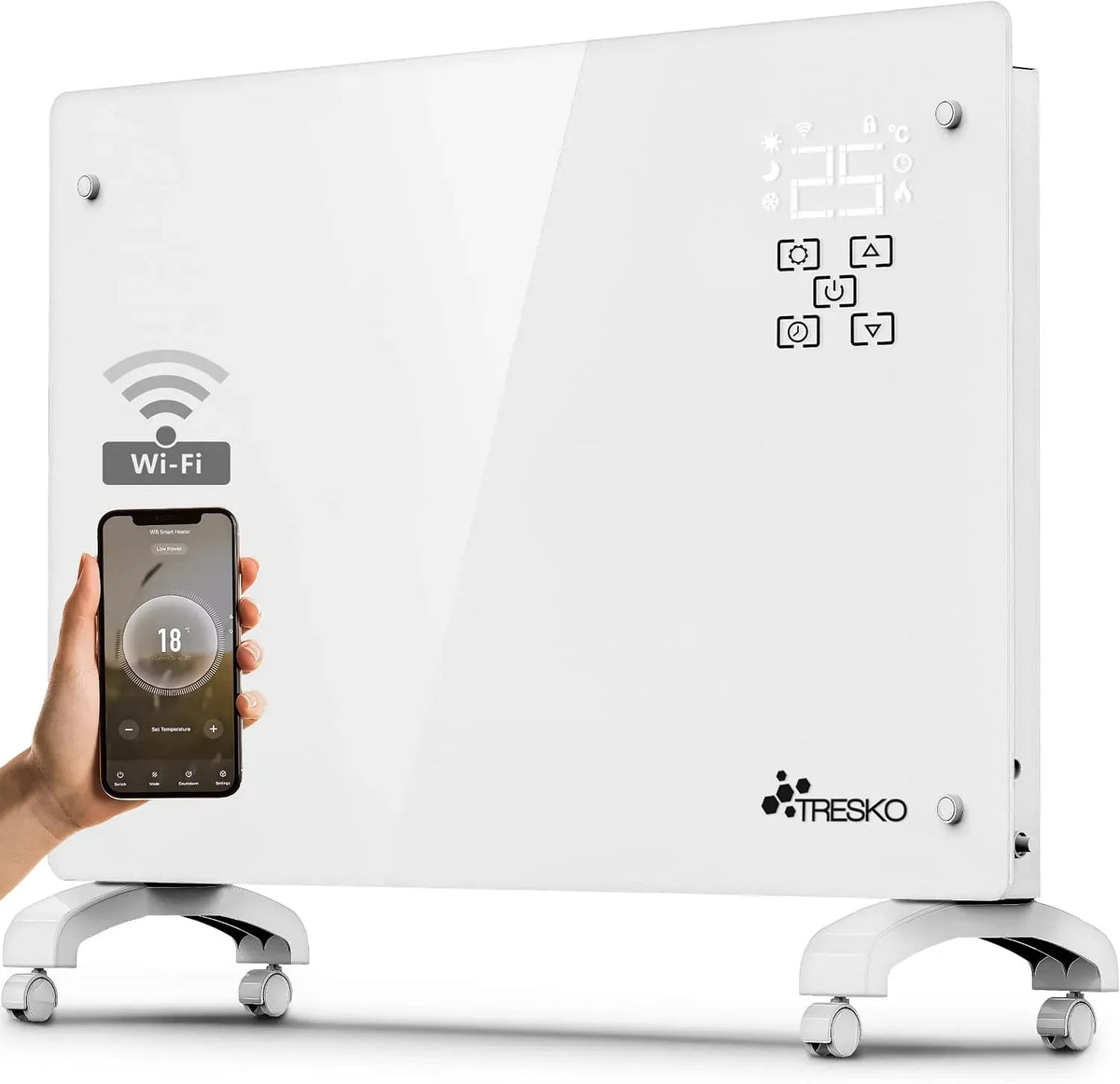 Radiateur électrique, 1500 W, Wi-Fi, blanc, appareil de chauffage, TRESKO® Radiateur Electrique Mobile avec APP & WiFi