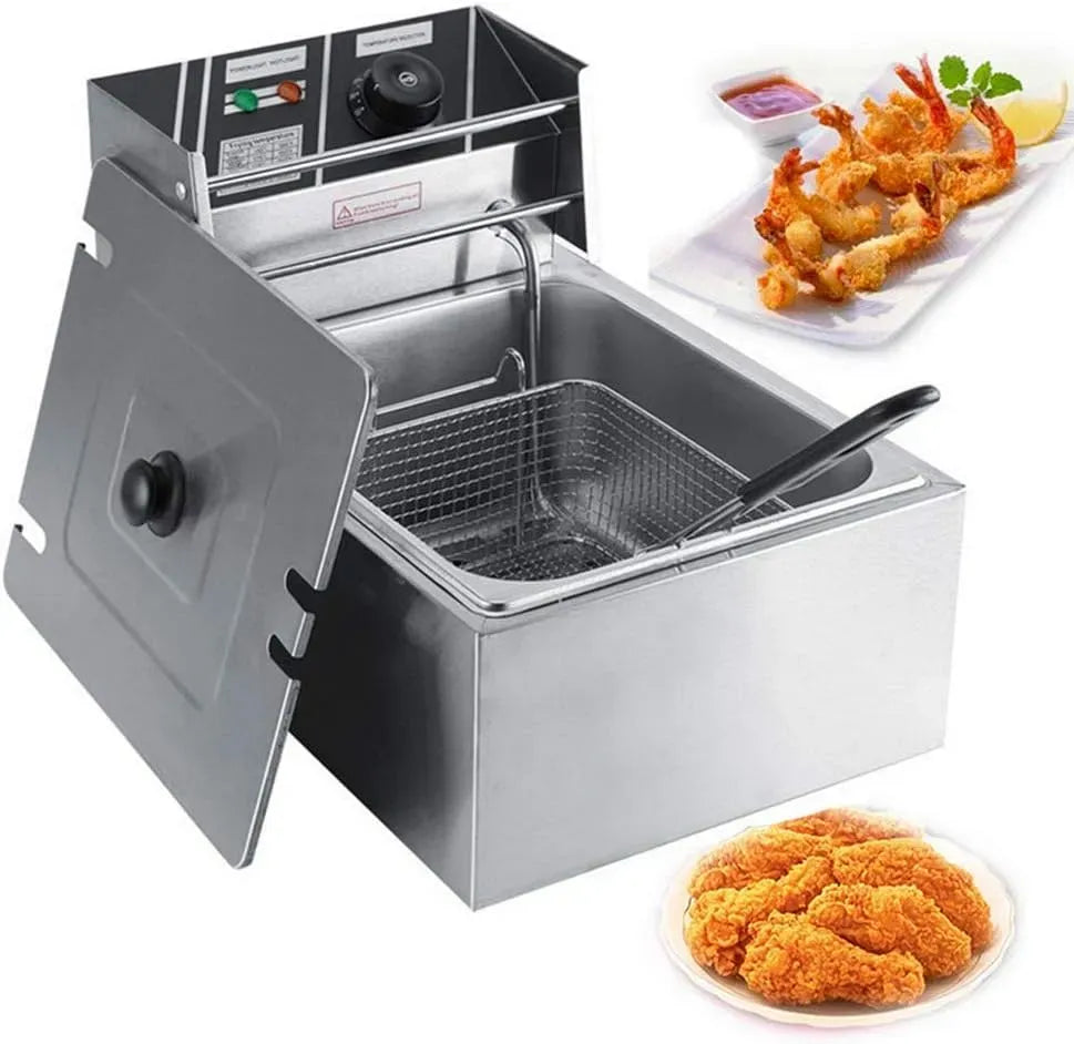 Acier Inoxydable, Régulateur de Température et Panier, pour Usage Commercial et Domestique, Wakects Friteuse Électrique 6 Litres