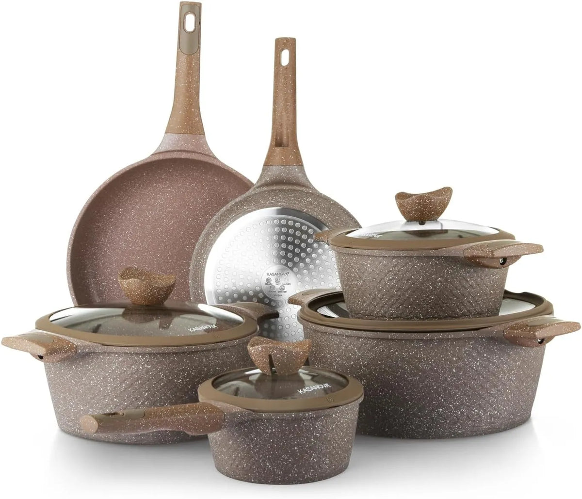 Ustensile de cuisson, KASANOVA, 10 pièces, ustensile de cuisine, Set de casseroles antiadhésives 0 Graisses