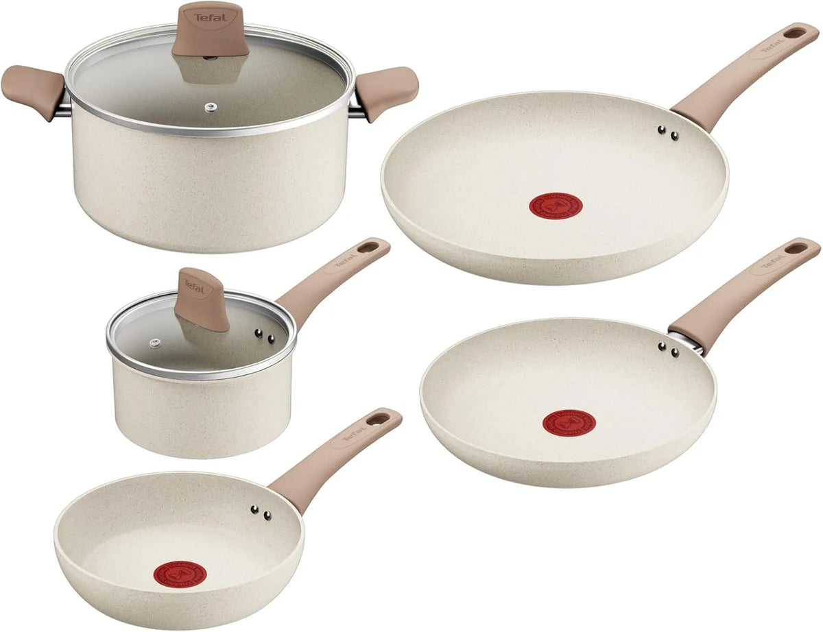 Tefal Batterie, batterie de casseroles et poêles, 7 pièces, blanc, aluminium, cuisine Aluminium recyclé