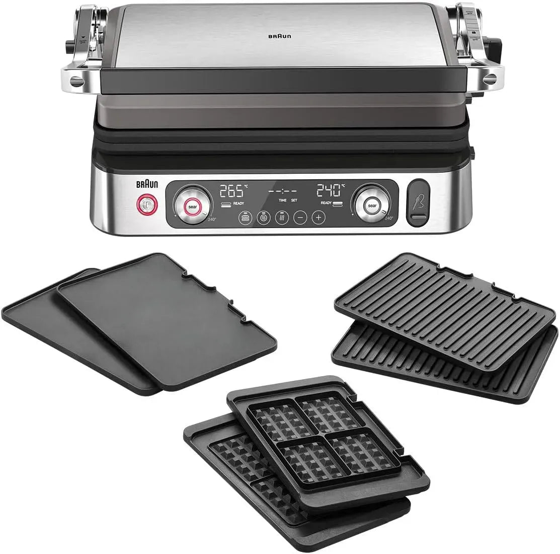 Braun MultiGrill9 CG9167 Grille Électrique à Contrôle Électronique, Sonde Thermique, 2 Thermostats Indépendants, 3 Positions de Cuisson, 2200W