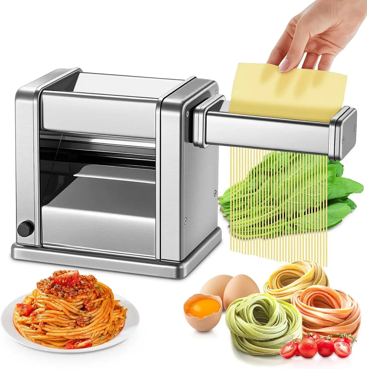 Machine à Pâte, 1.5 mm, 6.6 mm, acier inoxydable, pour Spaghettis/Fettuccine/Boulettes/Ravioli, FOHERE