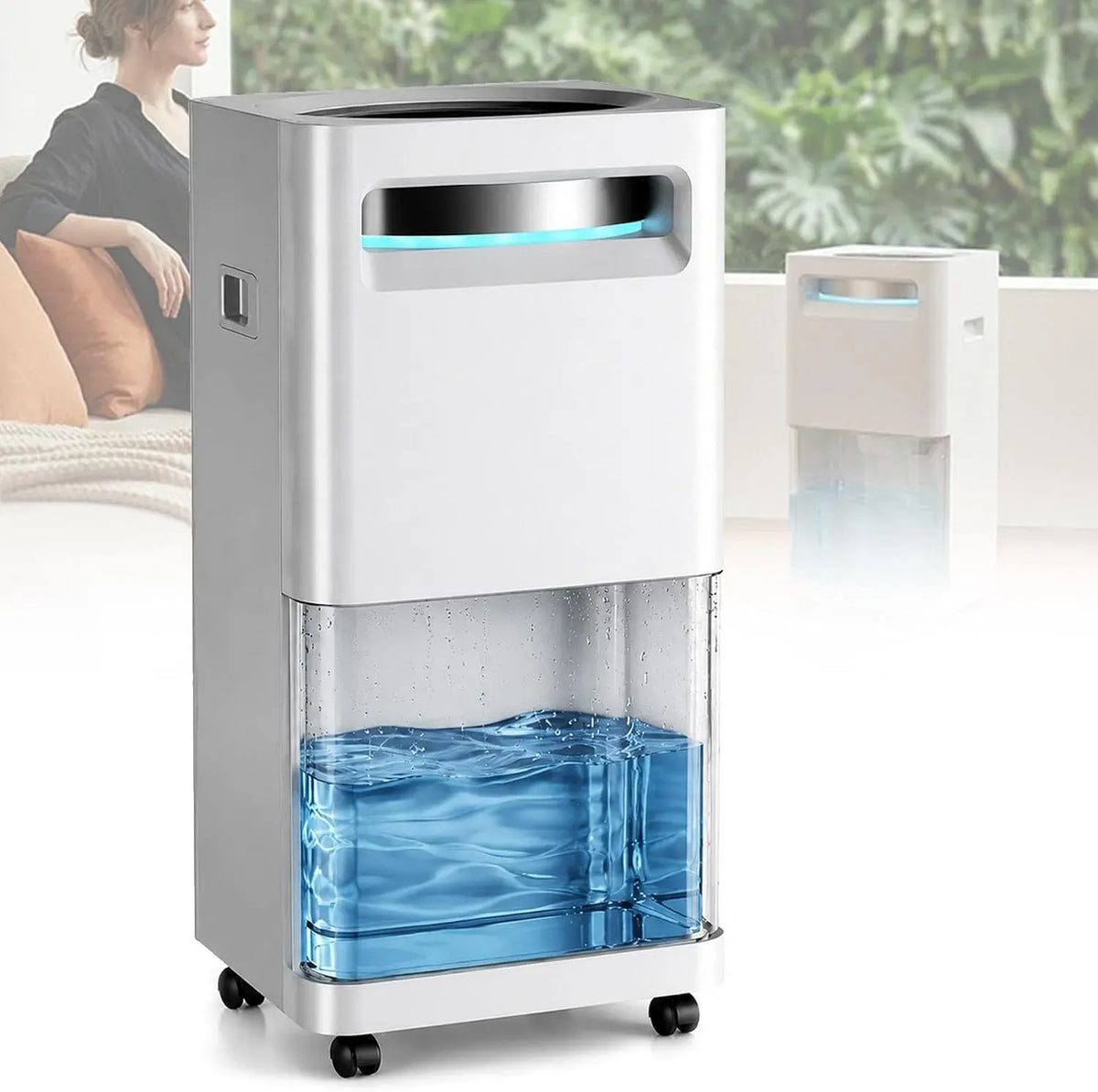 Déshumidificateur, 4 L, Déshumidificateur 80L/jour, roulettes de déplacement, grand réservoir, poignée et couverture de 200 m², écran LED, 4,0 L
