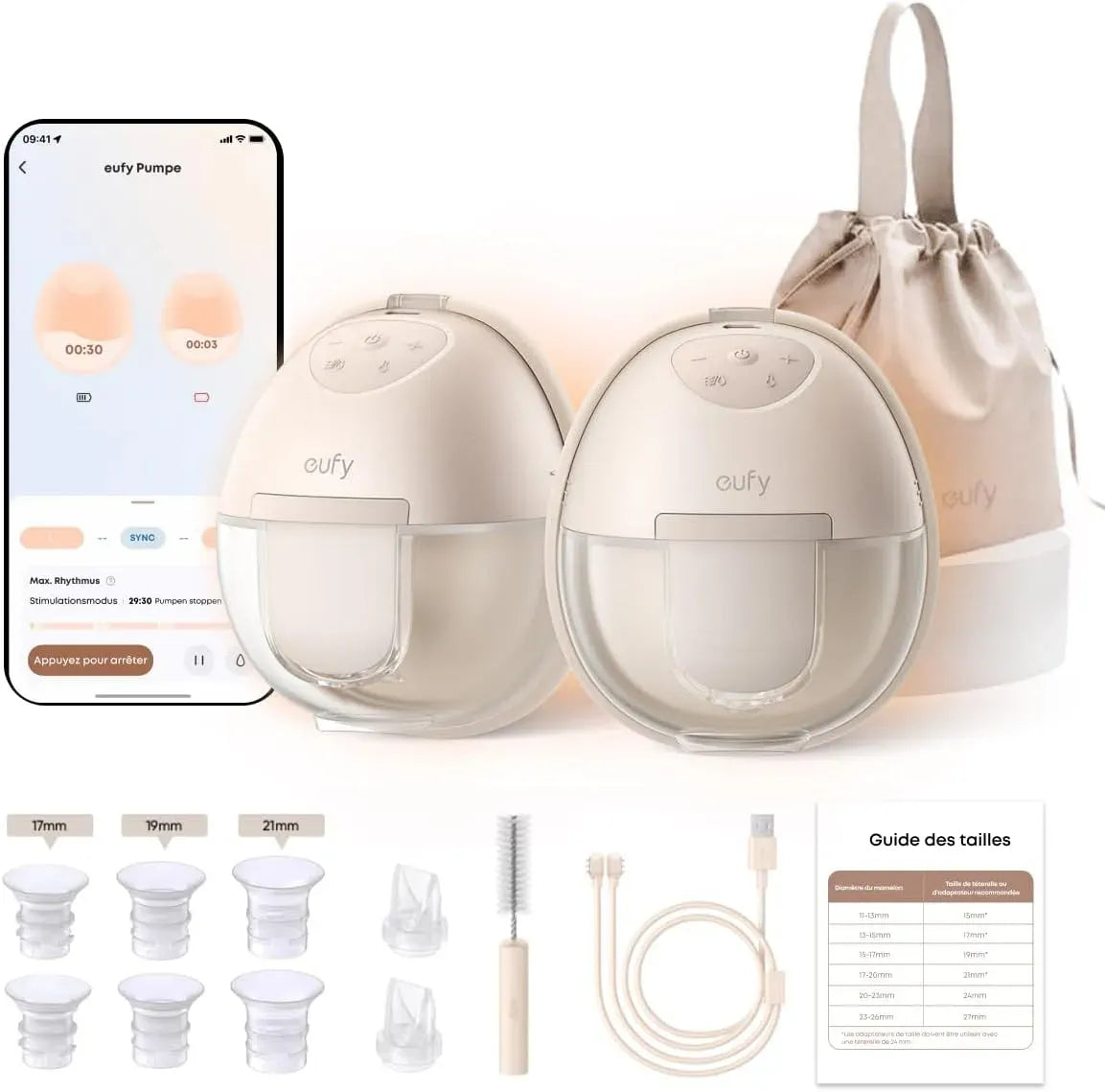 Tire-lait, pompe d'allaitement, eufy, portable, application, contrôle par application