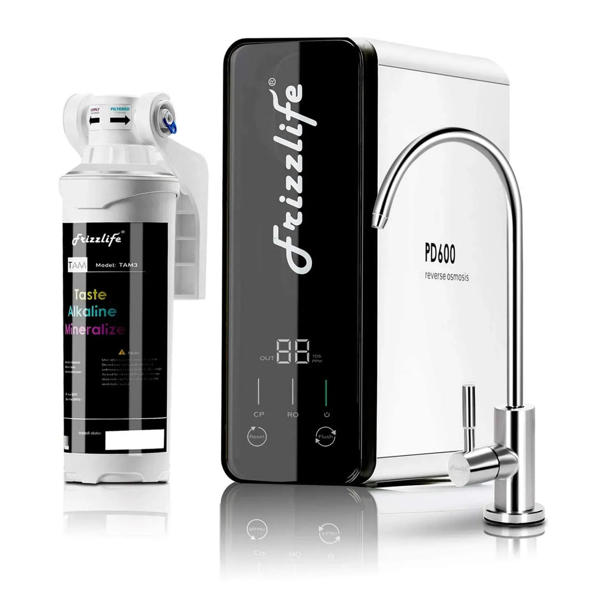 Évier de cuisine ASNI 58 PD600-TAM3, grand réservoir, norme NSF/ &53&42&372, système d'osmose inverse sans réservoir 600 GPD, 2:1 pur/vidange