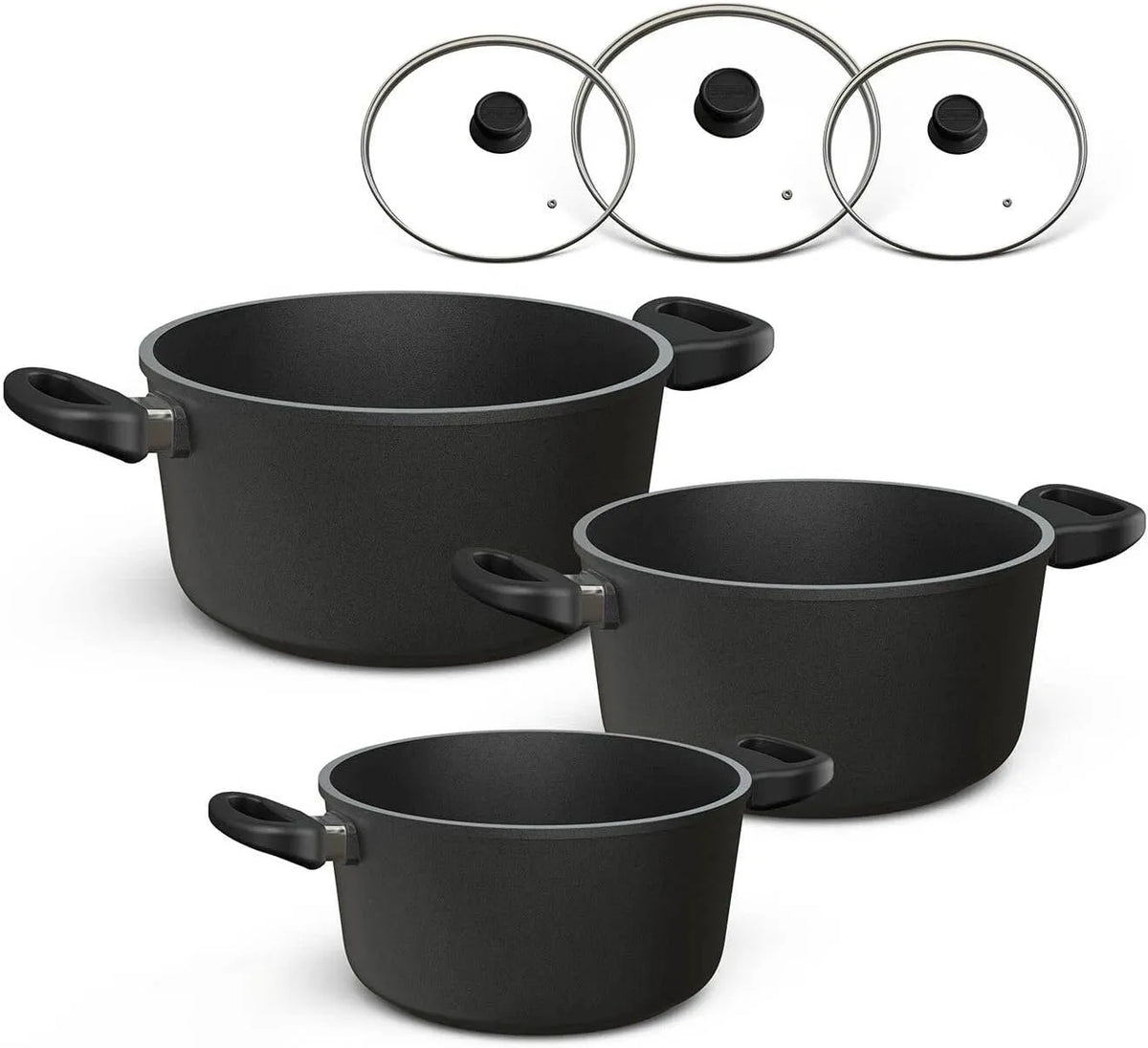 Ustensile de cuisson, ustensile de cuisine, 6 pièces, Hoffmann Set de Casseroles Induction avec Couvercle en Verre