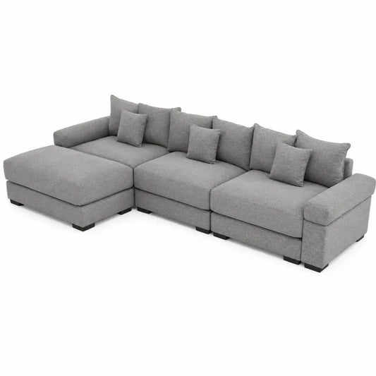Sofá seccional en L tapizado en tejido de poliéster gris con chaise longue modular cojines desmontables 280 x 160 x 85 cm