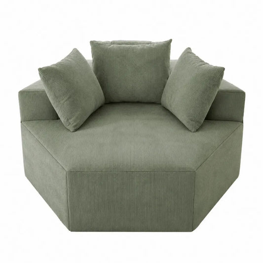 Sofá modular individual tapizado en tejido acanalado verde con cojines desmontables diseño asiento bajo 100 x 100 x 70 cm
