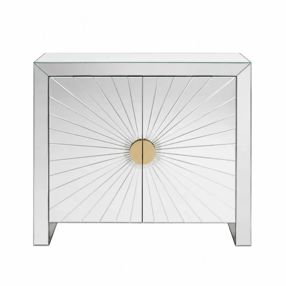 Aparador buffet 2 puertas 90 x 40 x 85 cm MDF con espejo plateado y tiradores dorados