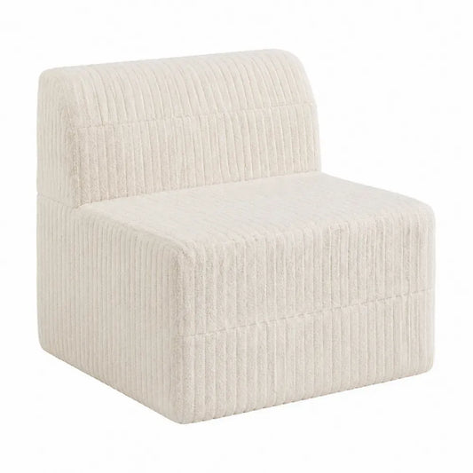 Sofá individual modular rectangular de poliéster acanalado beige con respaldo integrado 80 x 80 x 70 cm