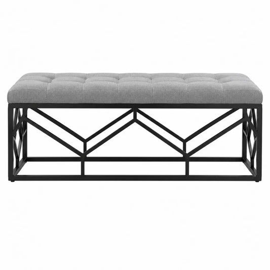 Banco tapizado en tejido gris con estructura de acero negro 160 x 40 x 45 cm