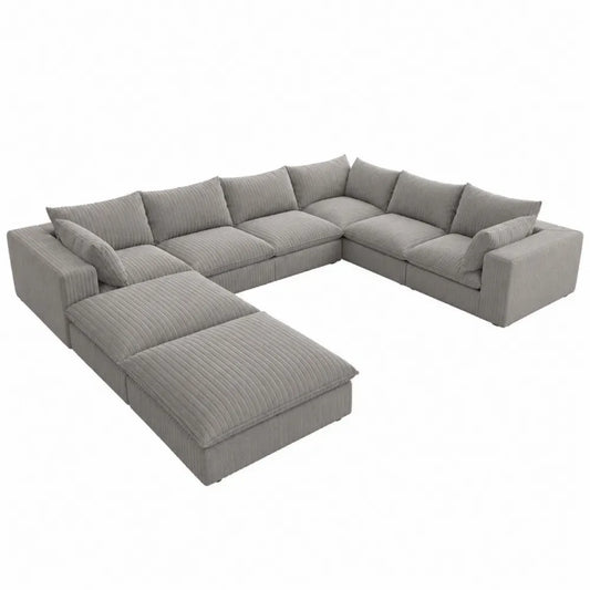 Sofá seccional en L modular tapizado en tejido acanalado gris claro con chaise longue estructura de madera 280 x 180 x 85 cm