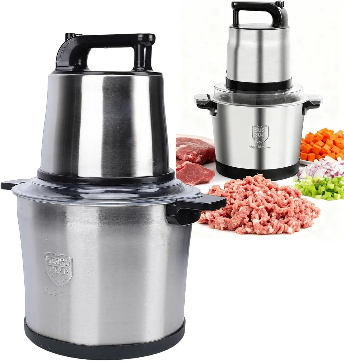 Robot, Prise, 10 L, 1800 W, acier inoxydable, pour le Pétrissage de la Pâte à la Viande, AMONIDA