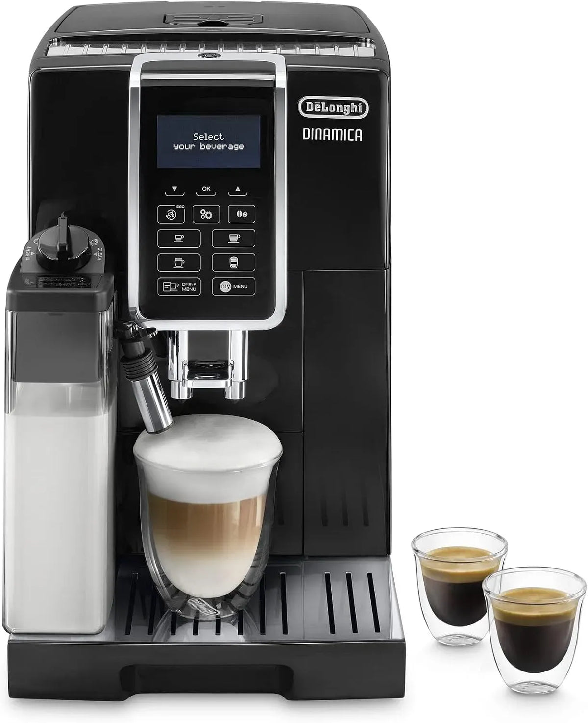 De'Longhi ECAM350.15.B Mousseur à lait, émulsionneur à lait, écran LCD, noir, Expresso et Cappuccino, Machine à Café Automatique 4 Boissons Noir