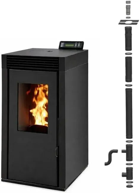 Ustensile de cuisson, IP65, noir, ustensile de cuisine, Pack Poêle à Granulés Marina 8 Étanche + Kit Conduit Vertical 80/125