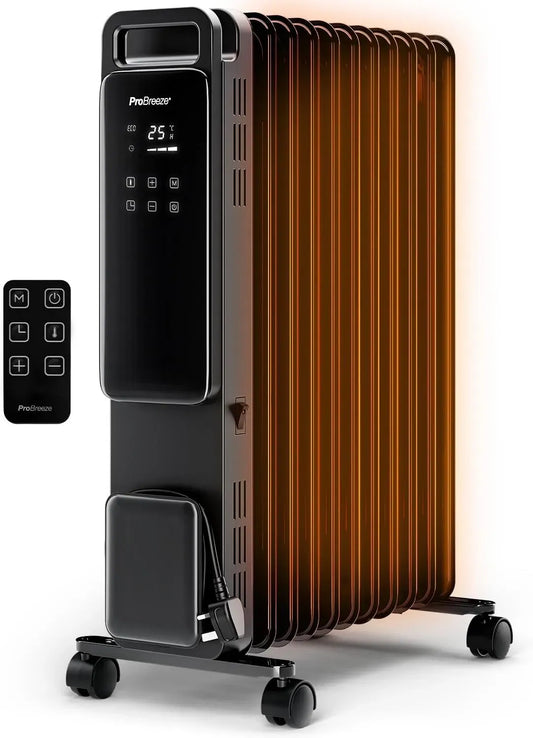 Radiateur électrique 24H, 2500 W, minuteur, thermostat, 3 niveaux, Sécurité Anti-basculement & Minuteur, 11 éléments, Thermostat Réglable