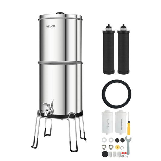 VEVOR Système de Filtration d'Eau par Gravité 8,52 L avec 4 Filtres à Eau, Cartouches au Charbon Actif et Anti-fluor, pour Camping, Fontaine Filtrante