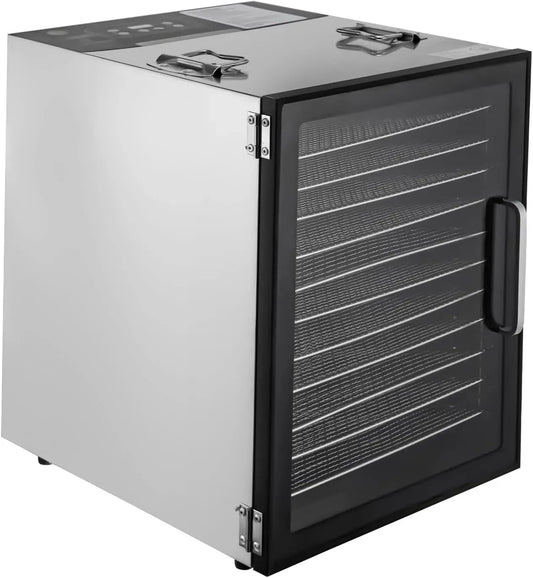 12 étages, légumes, Déshydrateur alimentaire en acier inoxydable 800 W avec minuterie numérique et lumière LED 10 plateaux Plage de température 30 à
