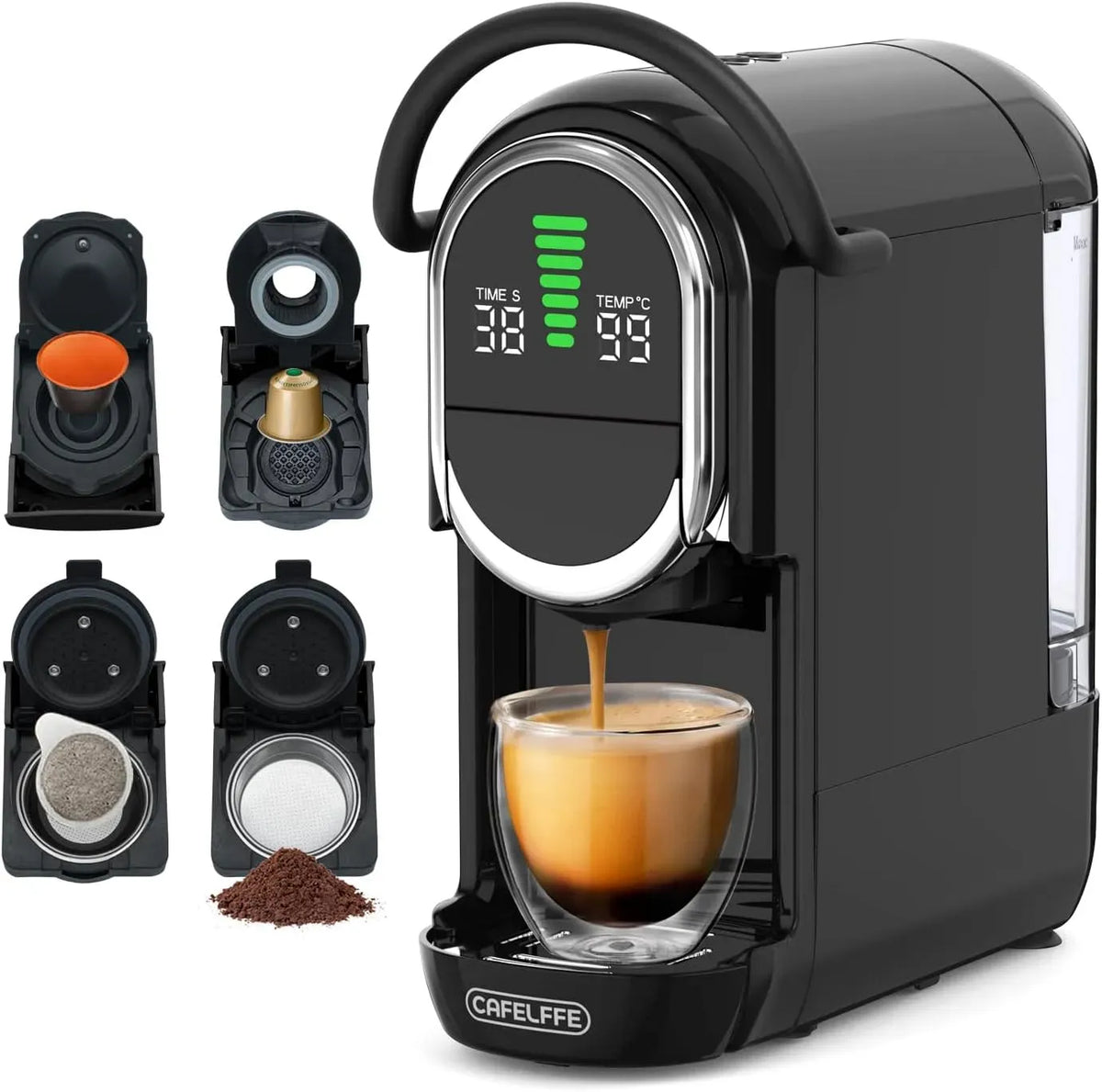 Machine à café automatique, noir, machine à expresso 19 bars pour NES/DG/ESE/café moulu