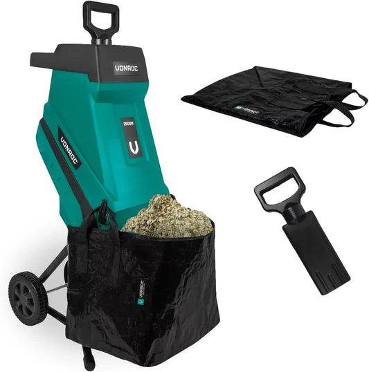 Fonction de sécurité, pour broyeur pour déchets de jardin, Broyeur de végétaux 2500W, Pour branches jusqu'à Ø45mm, Sac de ramassage de 45L et poussoir
