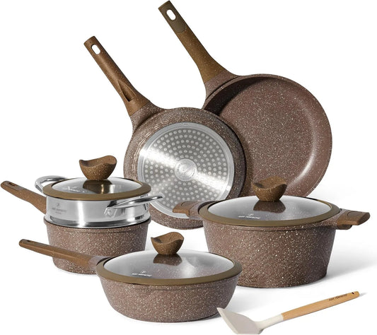 JL-26 Batterie, batterie de casseroles et poêles, amovible, 18 Pièces, noir, Cuisine 18 Pièces Manche Amovible JL-26