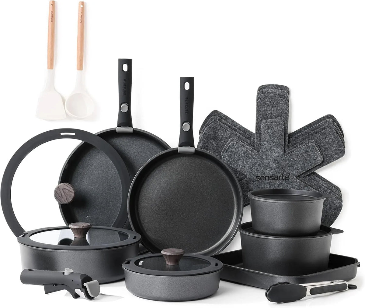 Batterie, batterie de casseroles et poêles, compatible induction, 24 Pièces, Cuisine 24 Pièces Tous Feux Compatible, SENSARTE