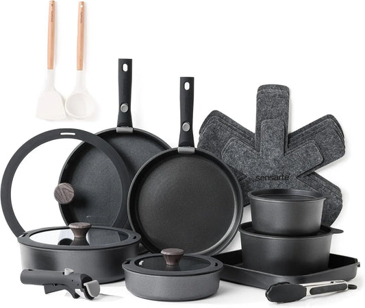 Batterie, batterie de casseroles et poêles, compatible induction, 24 Pièces, Cuisine 24 Pièces Tous Feux Compatible, SENSARTE