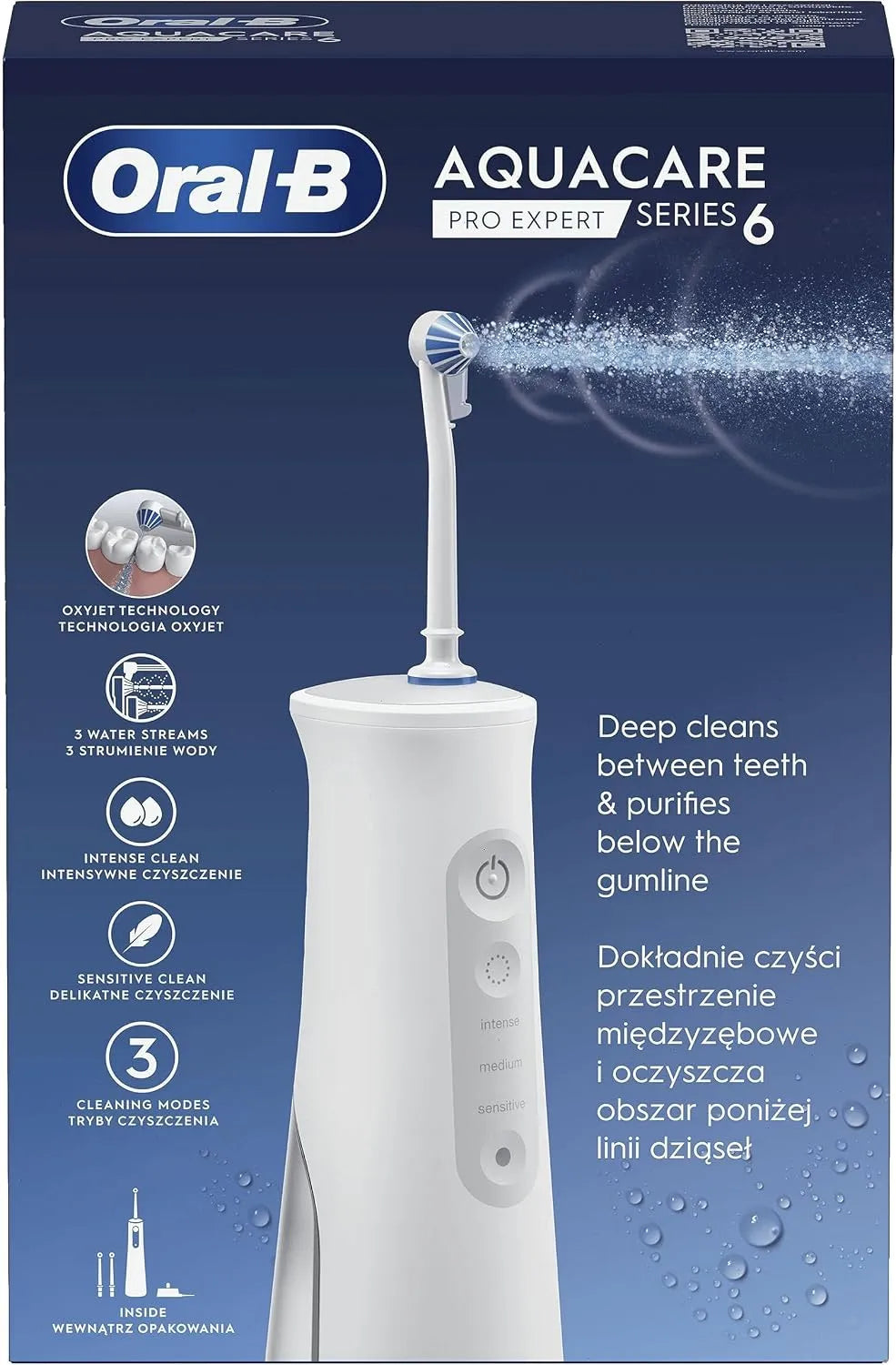 3 Embouts, Oral-B AquaCare Pro-Expert Série 6 Irrigateur équipé de Technologie Oxyjet, Blanc, 2 Types De Flux D'eau