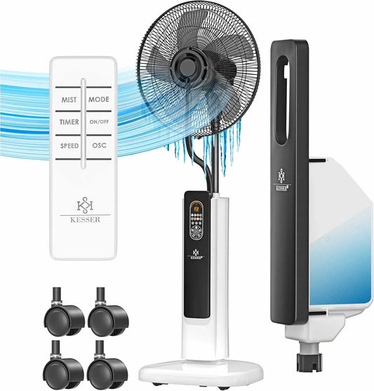 Ventilateur, minuteur, fonction minuteur, ventilateur pour circulation d'air, KESSER® Ventilateur de sol Frosty avec brumisateur ultrasonique d'eau
