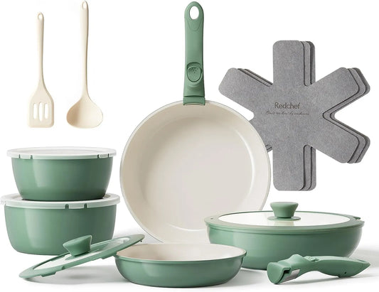 Four électrique, 26 cm, amovible, vert, casserole 18/20 cm, Lot de 16