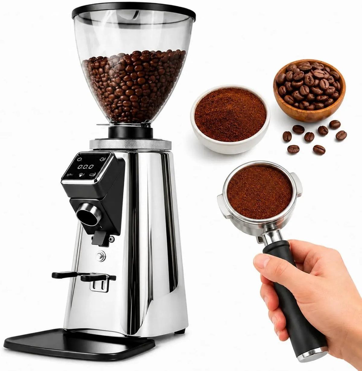 Moulin, Moteur, broyeur à grains de café, 350 W, 64 mm, 750 g, tactile, professionnel, argenté