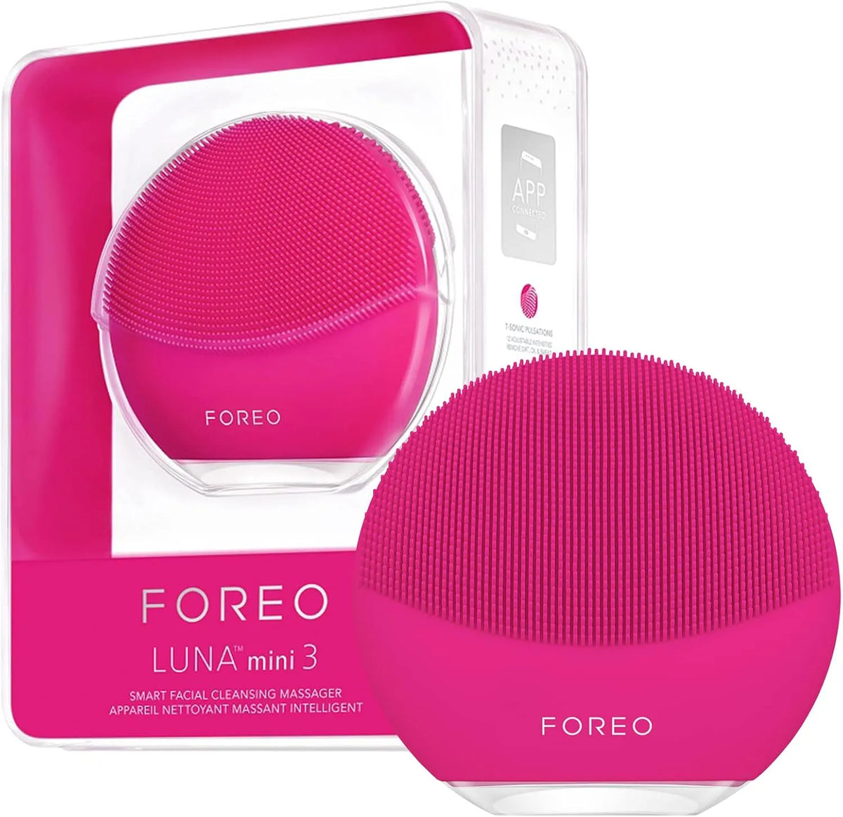 Accessoire pour appareil, FOREO LUNA, hygiène, mini 3 Brosse nettoyante visage, Silicone ultra-hygiénique, Connecté à l'app, Appareil de massage