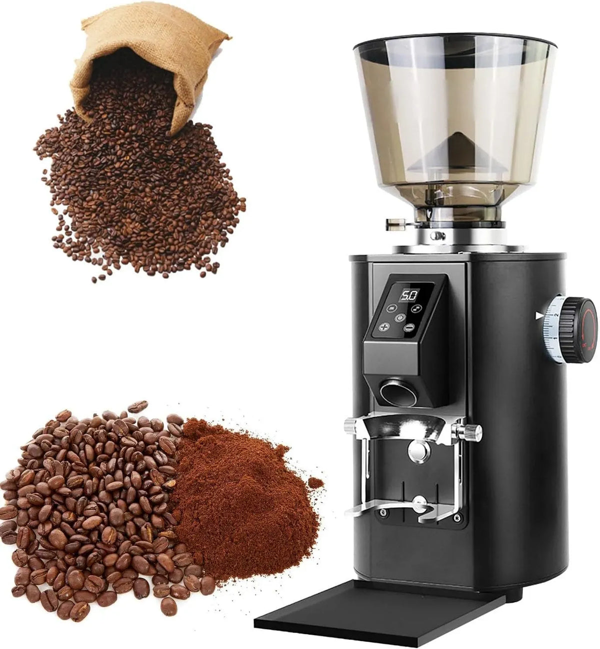 machine à moudre, Moulin, broyeur à grains de café, machine à café électrique, 64 mm, 453 g, professionnel, acier inoxydable, noir