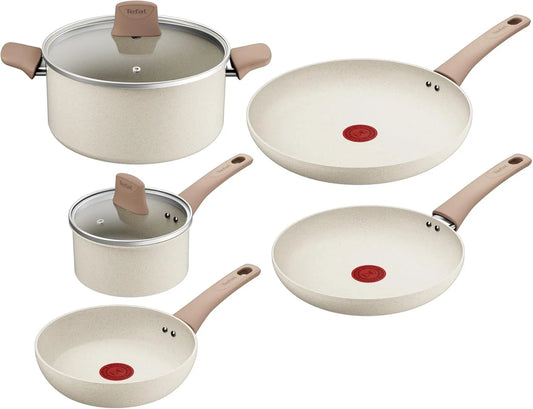 Tefal Batterie, batterie de casseroles et poêles, 7 pièces, blanc, aluminium, cuisine Aluminium recyclé