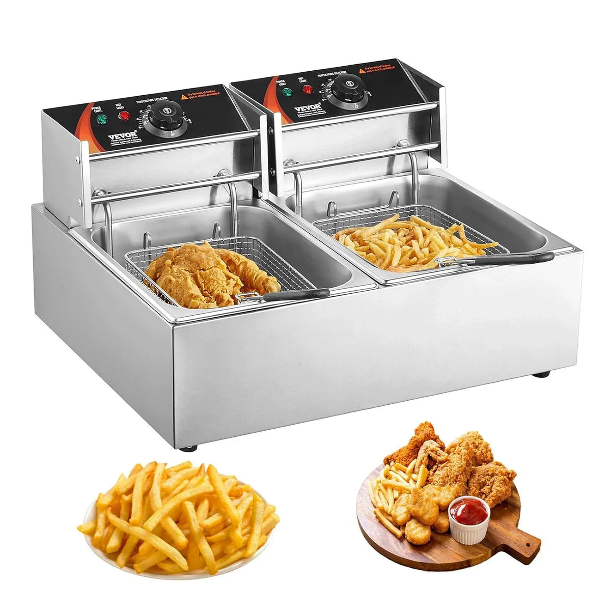 VEVOR en Acier Inoxydable, Friteuse à Huile de Comptoir, pour Poulet Frit Snack-Bars Cuisine, Friteuse Électrique Commerciale 5000 W, Grande Capacité