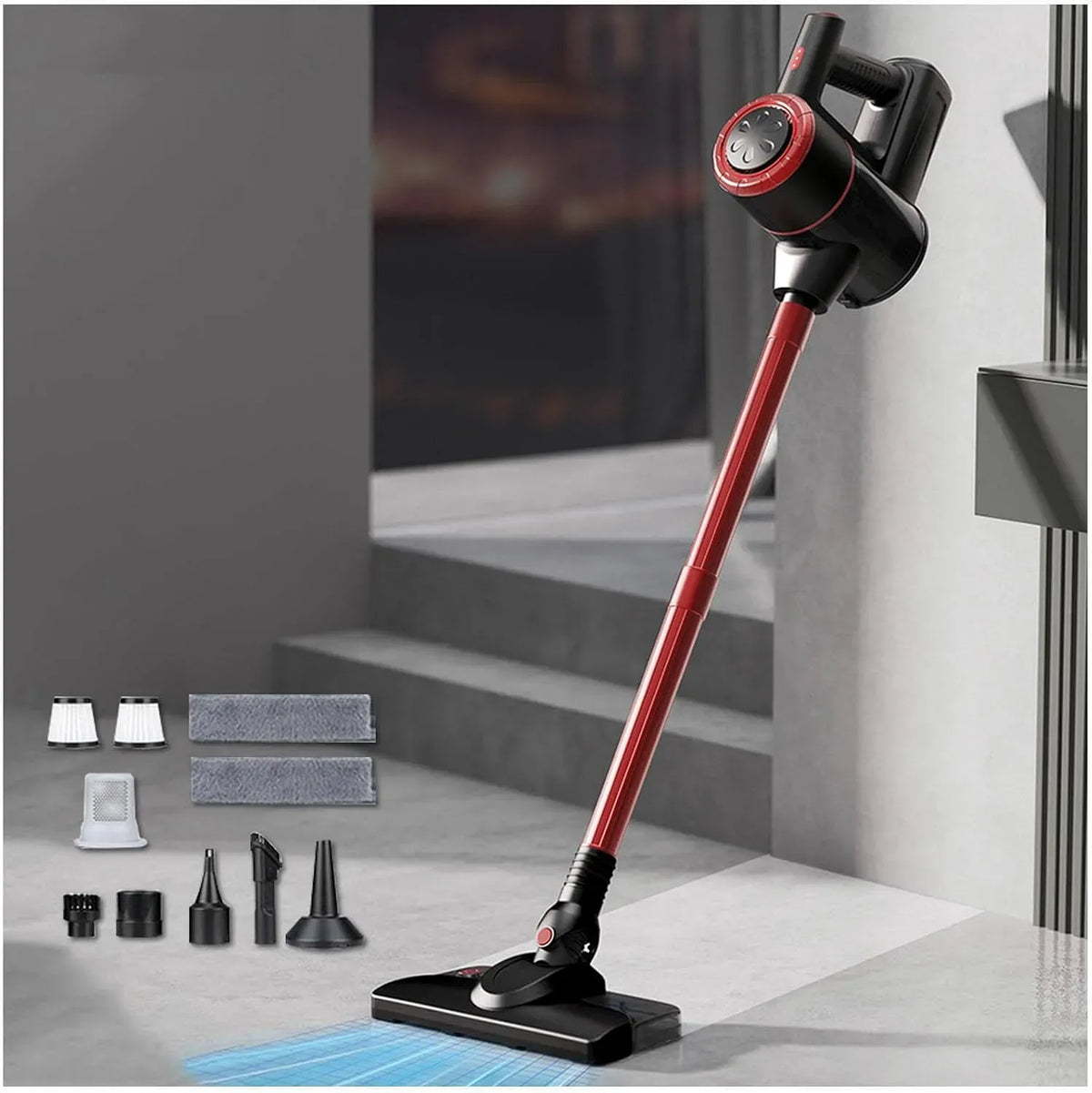 Aspirateur, 120 W, vapeur, rouge, appareil électrique d'aspiration, Aspirateur Laveur Balai sans Fil 120W 18Kpa 35 Min