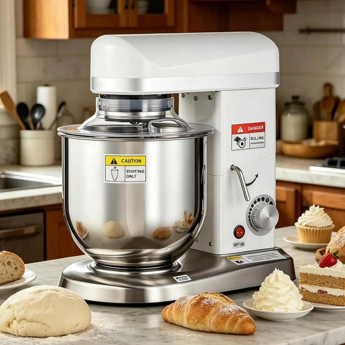 5L/7L/10L White-10L pâtissier Professionnel, mélangeur Multifonction pour Pizzas et pâtisseries, 5L/7L/10L, pétrin électrique 3 Vitesses pour Pain et