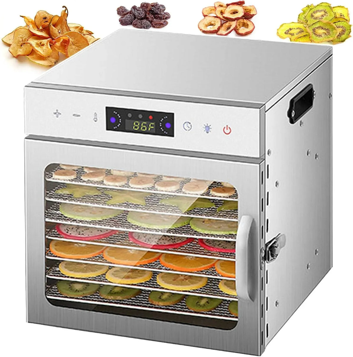 C 8 8-Tier Viandes Et Légumes, Plateaux en Acier Inoxydable, pour Déshydrateur Alimentaire Professionnel, Température Réglable De 30 À 90 °C 8-Tier