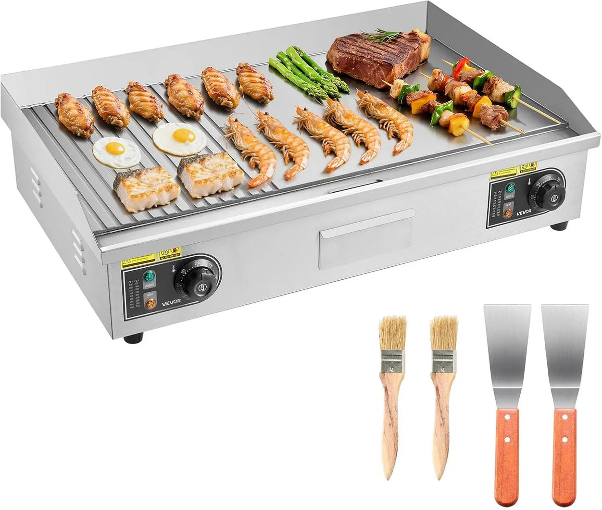 VEVOR Plaque de cuisson, 72,5x40 cm, 4400 W, 50 à 300 °C, restaurant, 2 zones de température, acier inoxydable, pour Barbecue Restaurant Snack-Bar