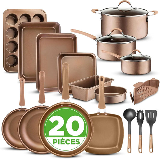 Cuisinière à gaz avec four électrique, tactile, pâtisserie, revêtement antiadhésif, Poignées Cool-Touch, 20 Pièces