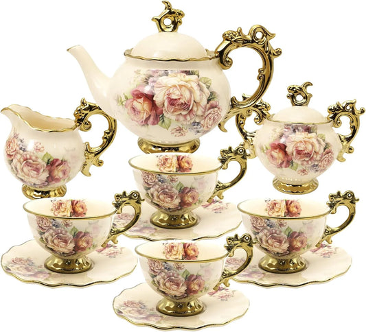 pour Adultes, fanquare 15 Pièces Services à Thé de Mariage en Porcelaine Anglaise, Ensemble de Café de Fleurs Vintage