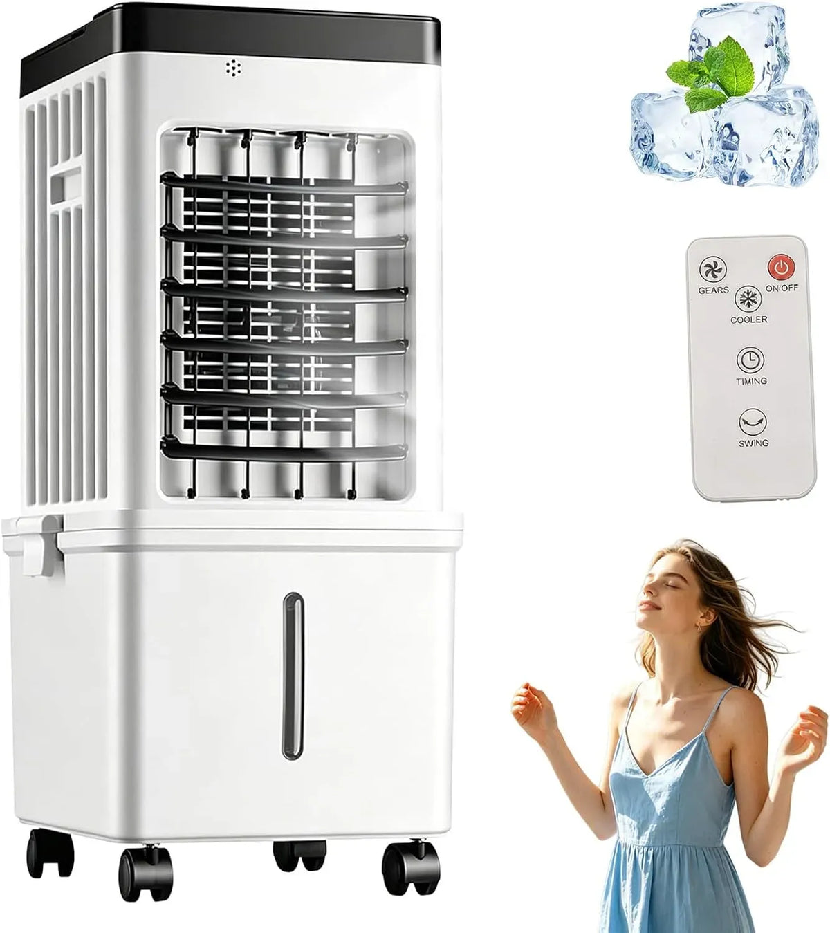 Rafraîchisseur d'air, 15 L, minuteur, 3 vitesses, oscillation, grand réservoir, 3 Vitesses 3 Modes Oscillation 120°