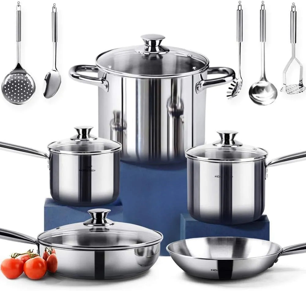 Ustensile de cuisson, HOMICHEF, acier inoxydable, Batterie de cuisine non toxique en acier inoxydable